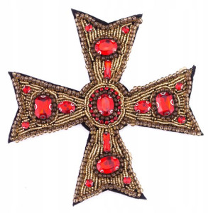Naszywka Krzyż Cyrkonie Cekin Koraliki Krzyżyk