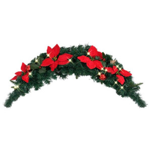 Łuk świąteczny z girlandą i lampkami LED, zielony, 90 cm, PVC