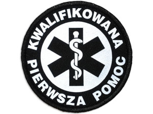 Emblemat odblaskowy KWALIFIKOWANA PIERWSZA POMOC na rzepie 8,5 cm