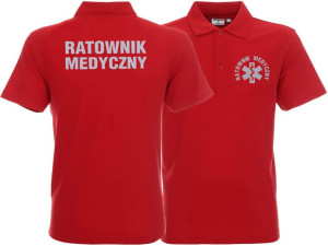 Koszulka Polo ratownicza czerwona męska odblaskowa FUNKCYJNA