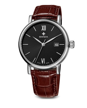 Zegarek damski SWIZA ALZA Gent, SST, black, brown WAT.0141.1007