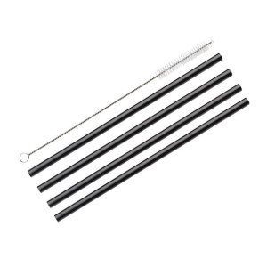 Słomki ze szczoteczką Cilio Vetro Nero, 4 szt., 23 cm, szkło borokrzemowe