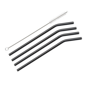 Zgięte słomki ze szczoteczką Cilio Vetro Nero, 4 szt., 23 cm, szkło borokrz