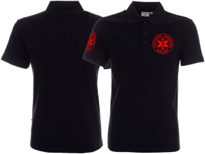 Koszulka Polo ratownicza czarna męska FUNKCYJNA - nadruk FLUO przód + rękaw