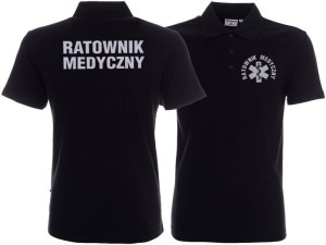 Koszulka Polo ratownicza czarna męska odblaskowa FUNKCYJNA