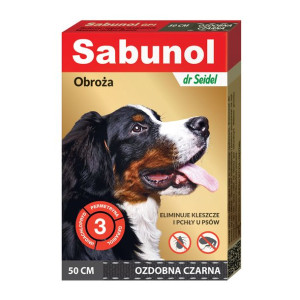 Sabunol GPI Obroża Ozdobna Czarna dla Psa Przeciw Pchłom i Kleszczom 50 cm