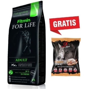 Pakiet Fitmin For Life Adult 15 kg + Alpha Spirit Przysmak Turkey Snacks In