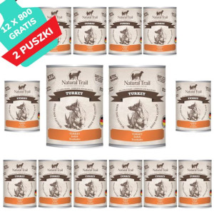 Natural Trail Indyk Bezzbożowa Karma Dla Psa 12 x 800 g + 2 gratis