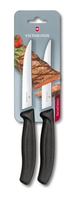 2 noże Victorinox do steków, ząbk. 12 cm, czarne