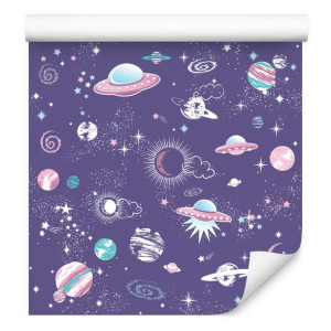 Tapeta Dla Dzieci - Statki Kosmiczne Gwiazdki i UFO