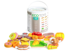 Zestaw drewniane jedzenie do krojenia 23szt Ecotoys