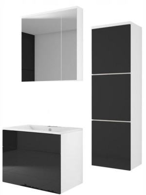 Meble łazienkowe biały/czarny połysk MDF, lustro, szafka