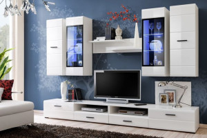 Meblościanka LAUREN biały MDF połysk + LED