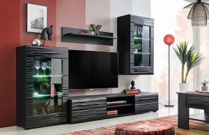 Meblościanka TIMBER 1 czarny/ SAHARA połysk + LED