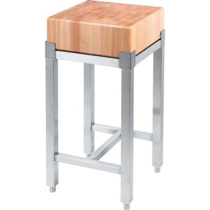 Kloc masarski drewniany 400x400x850 mm na podstawie ze stali nierdzewnej ST