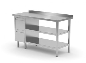 Stół przyścienny szafką z dwiema szufladami i dwiema półkami - szuflady po