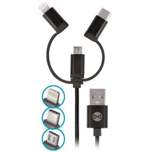 Forever kabel 3w1 USB Lightning + USB -C + microUSB 1,0 m 1,5A czarny