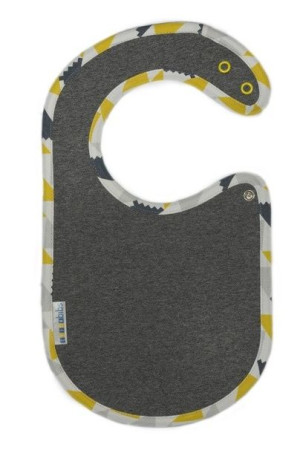 Śliniaczek ClickBibs szary z lamówką w żółto-szare wzory