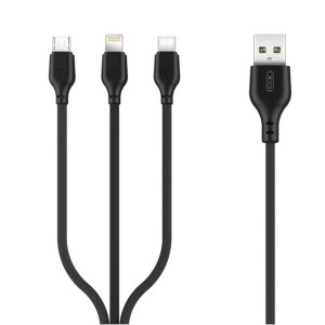 Xo kabel NB103 3w1 USB Lightning + USB-C + microUSB 1,0 m 2,1A czarny
