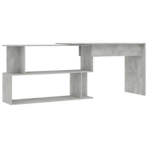 Biurko narożne, szarość betonu, 200x50x76 cm, płyta wiórowa