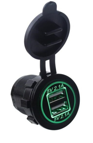 Ładowarka USB 5V 2x 2,1A gniazdo LED zielony 12-24