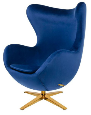 Fotel EGG SZEROKI VELVET GOLD ciemny niebieski.49 - welur, podstawa złota
