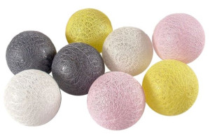 Cotton balls - świecące kule - 6cm 8szt biały, żółty, różowy, szary