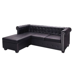 Czarny narożnik z leżanką w stylu Chesterfield, lewostronny - Charlotte 4Q