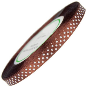 Wstążka satynowa w kropki 6mm 22m 15 brązowa