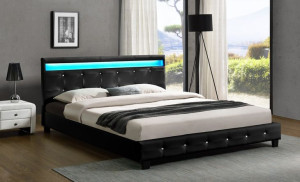 Czarne Łóżko Tapicerowane Led 160x200 Kryształ