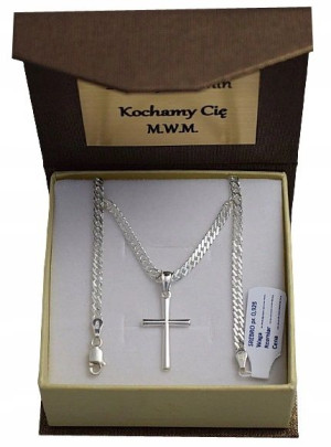 Łańcuszek Srebrny Rombo +krzyżyk /grawer Gratis