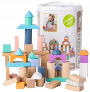 Drewniane Klocki 100 Szt Wiaderko + Sorter Ecotoys