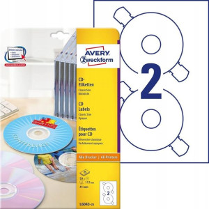 Etykiety na płyty CD Avery 25xA4 śr.117mm białe