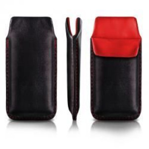 Pionowa skórzana wsuwka Vena SONY ERICSSON X10 MINI czarna (czerwony środek