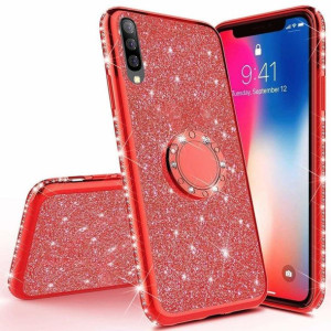 Etui HUAWEI Y6P Diamond Ring Brokat czerwony