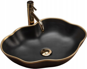 Umywalka Ceramiczna Nablatowa Pearl Black Gold REA
