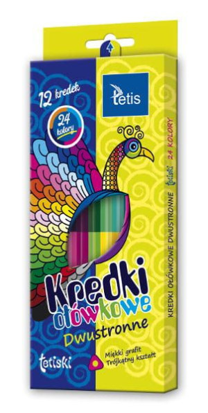 Kredki Tetiski trójkątne dwustronne - 12 sztuk - 24 kolory