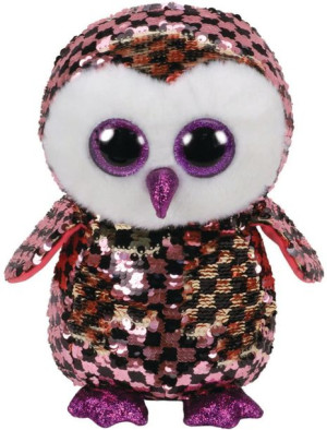 TY BOOS Flipables CHECKS - cekinowa różowo-czarna sowa 24cm