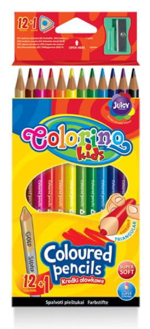 Kredki ołówkowe trójkątne 12 kolorów + temperówka - Colorino Kids