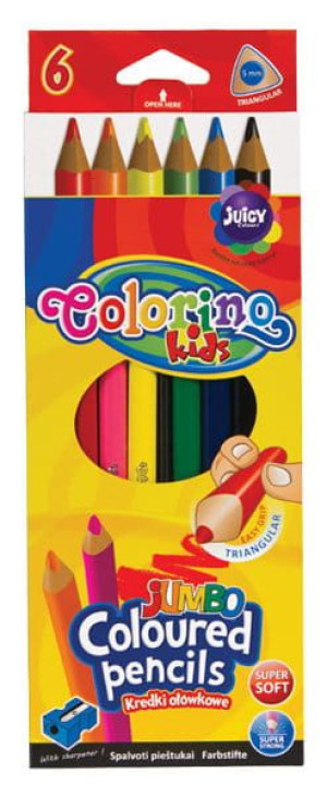 Kredki ołówkowe trójkątne Jumbo 6 kolorów + temperówka - Colorino Kids