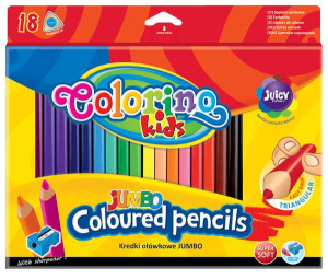 Kredki ołówkowe trójkątne jumbo 18 kolorów + temperówka - Colorino Kids