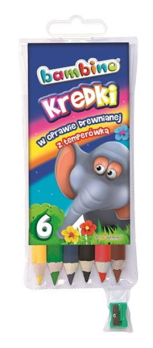 Kredki ołówkowe w oprawie drewnianej + temperówka, 6 kolorów BAMBINO