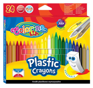 Kredki świecowe okrągłe wymazywalne z gumką 24 kolory - Colorino Kids