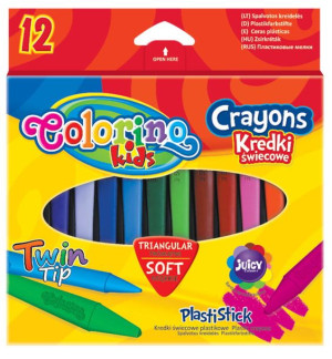 Kredki świecowe trójkątne plastikowe 12 kolorów - Colorino Kids