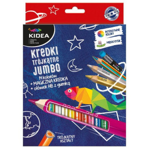 Kredki trójkątne grube 14 kolorów z ołówkiem i kredką Magic Kidea