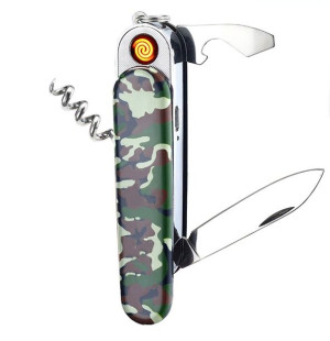 Zapalniczka Taktyczna Scyzoryk Survival Kamuflaż Usb 5w1 Dk-f4