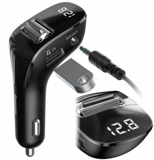 Transmiter FM + Ładowarka samochodowa 2x USB BASEUS 15W 2A Bluetooth Audio