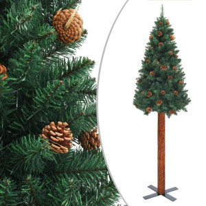 Smukła choinka z drewnem i szyszkami, zielona, 180 cm, PVC