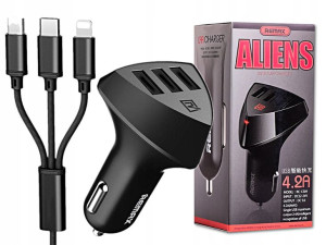 ŁADOWARKA SAMOCHODOWA KABEL 3w1 Typ C microUSB iOS