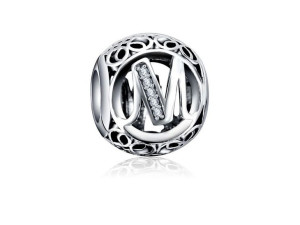 Srebrny Koralik Charms Beads Litera Literka M